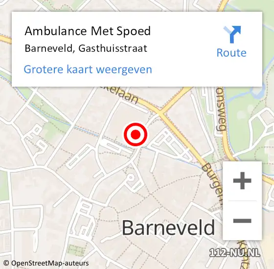 Locatie op kaart van de 112 melding: Ambulance Met Spoed Naar Barneveld, Gasthuisstraat op 12 mei 2022 10:42