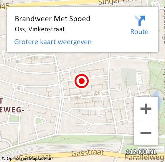 Locatie op kaart van de 112 melding: Brandweer Met Spoed Naar Oss, Vinkenstraat op 12 mei 2022 11:27