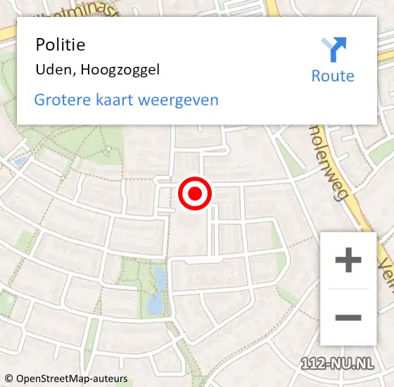 Locatie op kaart van de 112 melding: Politie Uden, Hoogzoggel op 12 mei 2022 11:36