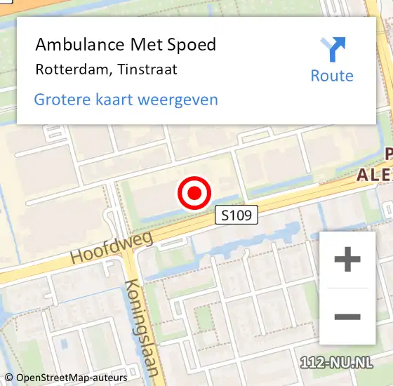 Locatie op kaart van de 112 melding: Ambulance Met Spoed Naar Rotterdam, Tinstraat op 12 mei 2022 11:39