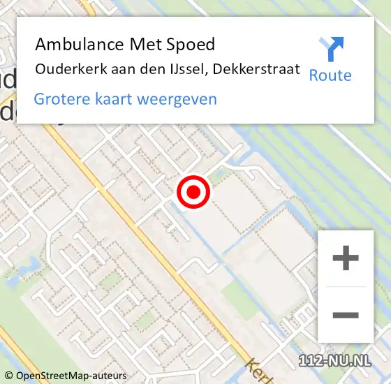 Locatie op kaart van de 112 melding: Ambulance Met Spoed Naar Ouderkerk aan den IJssel, Dekkerstraat op 12 mei 2022 11:47