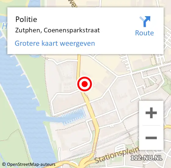 Locatie op kaart van de 112 melding: Politie Zutphen, Coenensparkstraat op 12 mei 2022 11:55