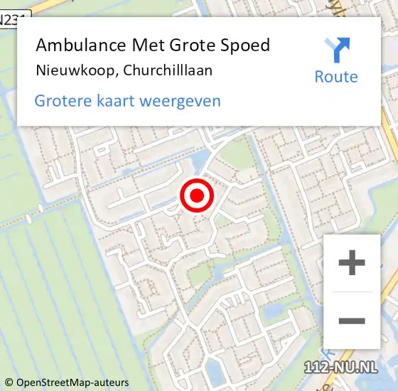 Locatie op kaart van de 112 melding: Ambulance Met Grote Spoed Naar Nieuwkoop, Churchilllaan op 12 mei 2022 11:55