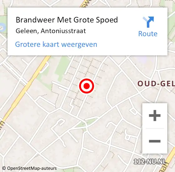 Locatie op kaart van de 112 melding: Brandweer Met Grote Spoed Naar Geleen, Antoniusstraat op 12 mei 2022 12:11