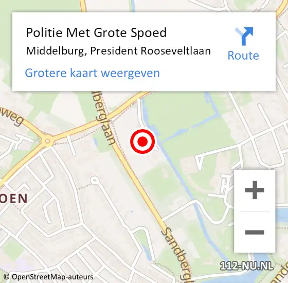 Locatie op kaart van de 112 melding: Politie Met Grote Spoed Naar Middelburg, President Rooseveltlaan op 12 mei 2022 12:35