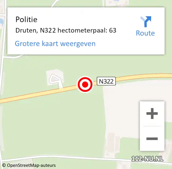 Locatie op kaart van de 112 melding: Politie Druten, N322 hectometerpaal: 63 op 12 mei 2022 12:57