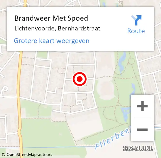 Locatie op kaart van de 112 melding: Brandweer Met Spoed Naar Lichtenvoorde, Bernhardstraat op 12 mei 2022 12:58