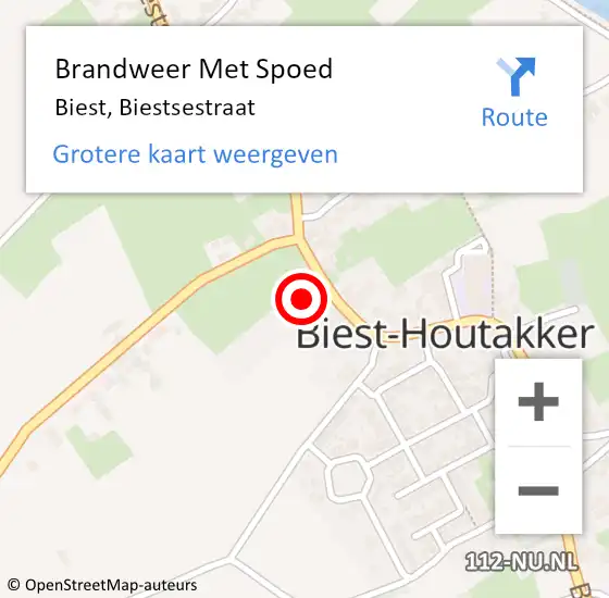 Locatie op kaart van de 112 melding: Brandweer Met Spoed Naar Biest, Biestsestraat op 12 mei 2022 13:04