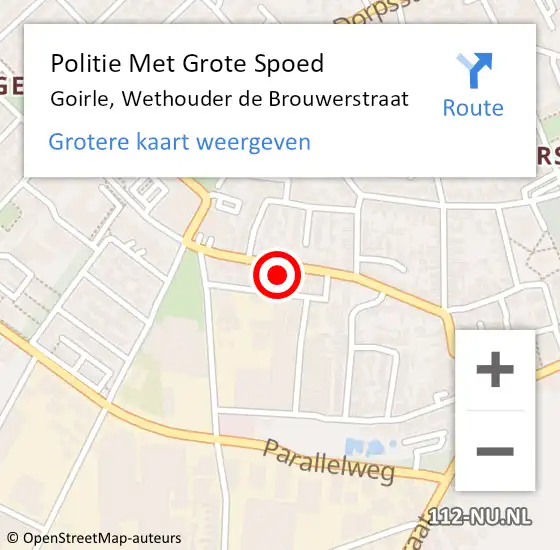 Locatie op kaart van de 112 melding: Politie Met Grote Spoed Naar Goirle, Wethouder de Brouwerstraat op 12 mei 2022 13:06