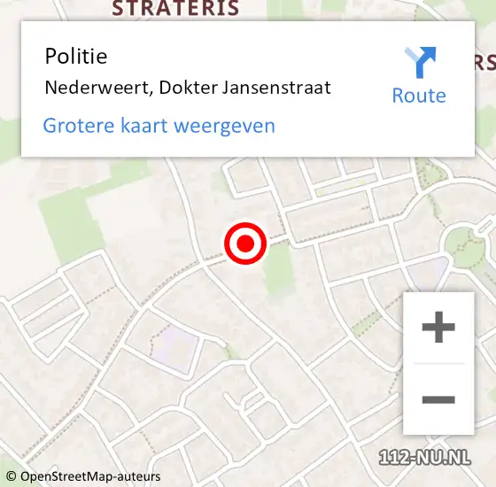 Locatie op kaart van de 112 melding: Politie Nederweert, Dokter Jansenstraat op 12 mei 2022 13:11