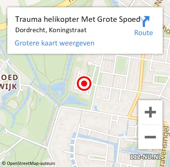 Locatie op kaart van de 112 melding: Trauma helikopter Met Grote Spoed Naar Dordrecht, Koningstraat op 12 mei 2022 13:15