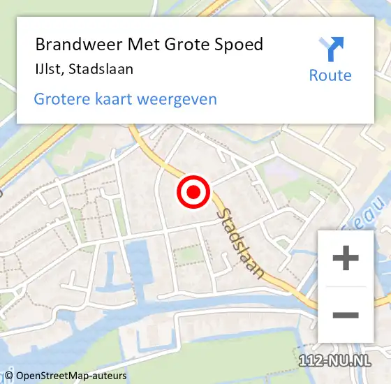 Locatie op kaart van de 112 melding: Brandweer Met Grote Spoed Naar IJlst, Stadslaan op 12 mei 2022 13:16