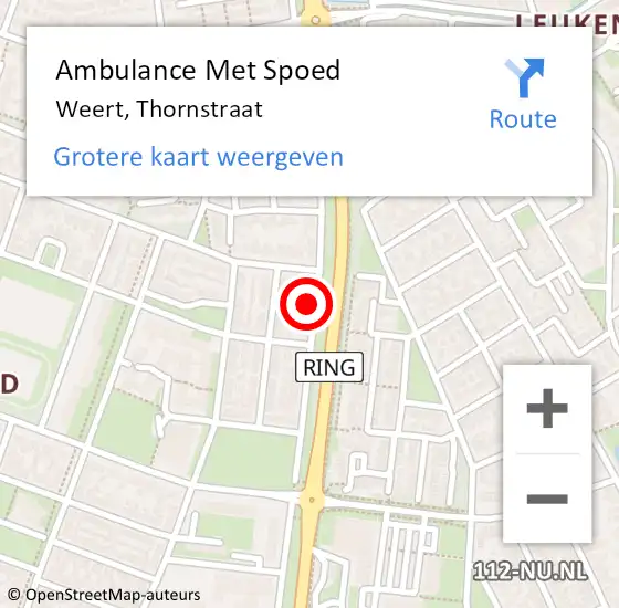 Locatie op kaart van de 112 melding: Ambulance Met Spoed Naar Weert, Thornstraat op 12 mei 2022 13:23