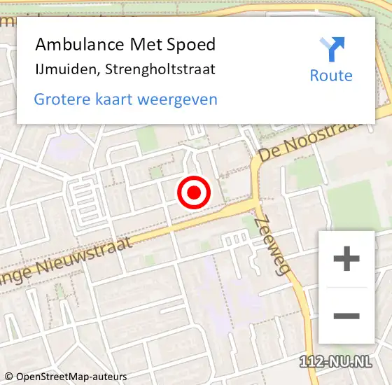 Locatie op kaart van de 112 melding: Ambulance Met Spoed Naar IJmuiden, Strengholtstraat op 12 mei 2022 13:29