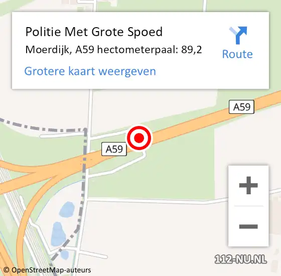 Locatie op kaart van de 112 melding: Politie Met Grote Spoed Naar Moerdijk, A59 hectometerpaal: 89,2 op 12 mei 2022 13:43