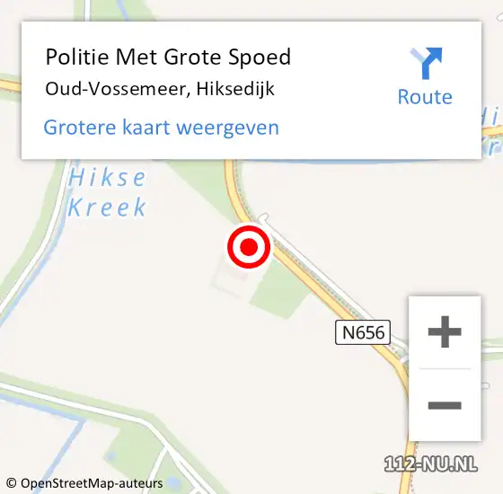 Locatie op kaart van de 112 melding: Politie Met Grote Spoed Naar Oud-Vossemeer, Hiksedijk op 12 mei 2022 13:46