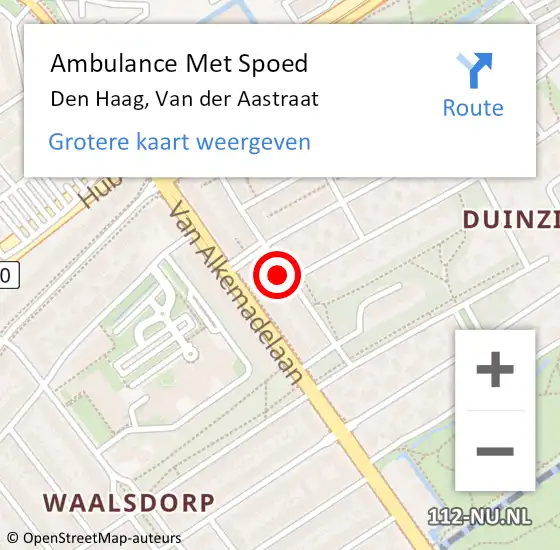 Locatie op kaart van de 112 melding: Ambulance Met Spoed Naar Den Haag, Van der Aastraat op 12 mei 2022 13:50