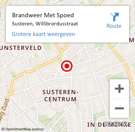 Locatie op kaart van de 112 melding: Brandweer Met Spoed Naar Susteren, Willibrordusstraat op 12 mei 2022 13:51