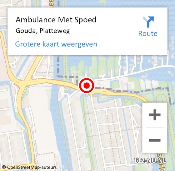 Locatie op kaart van de 112 melding: Ambulance Met Spoed Naar Gouda, Platteweg op 12 mei 2022 14:02