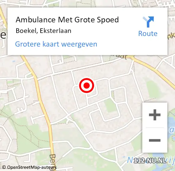 Locatie op kaart van de 112 melding: Ambulance Met Grote Spoed Naar Boekel, Eksterlaan op 17 juli 2014 08:26