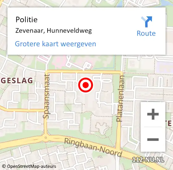 Locatie op kaart van de 112 melding: Politie Zevenaar, Hunneveldweg op 12 mei 2022 14:22