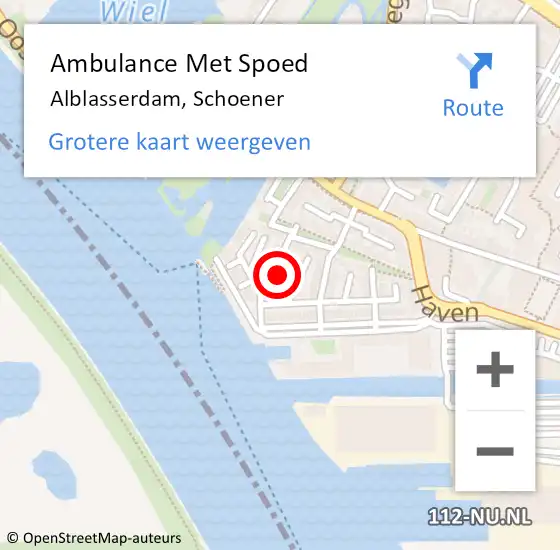 Locatie op kaart van de 112 melding: Ambulance Met Spoed Naar Alblasserdam, Schoener op 12 mei 2022 14:29