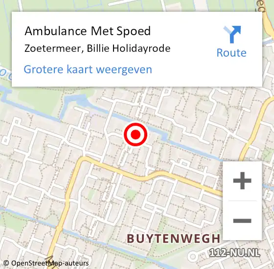 Locatie op kaart van de 112 melding: Ambulance Met Spoed Naar Zoetermeer, Billie Holidayrode op 12 mei 2022 14:32