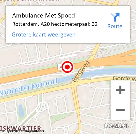 Locatie op kaart van de 112 melding: Ambulance Met Spoed Naar Rotterdam, A20 hectometerpaal: 32 op 12 mei 2022 14:34