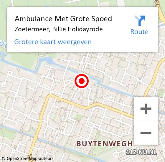 Locatie op kaart van de 112 melding: Ambulance Met Grote Spoed Naar Zoetermeer, Billie Holidayrode op 12 mei 2022 14:35