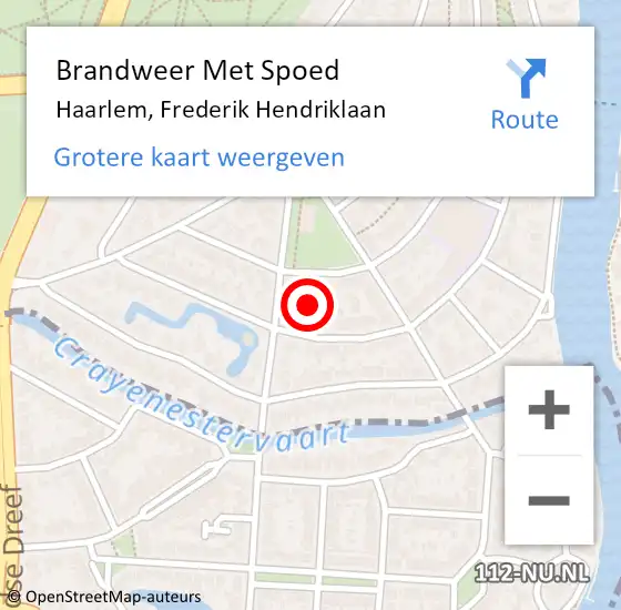 Locatie op kaart van de 112 melding: Brandweer Met Spoed Naar Haarlem, Frederik Hendriklaan op 12 mei 2022 15:03