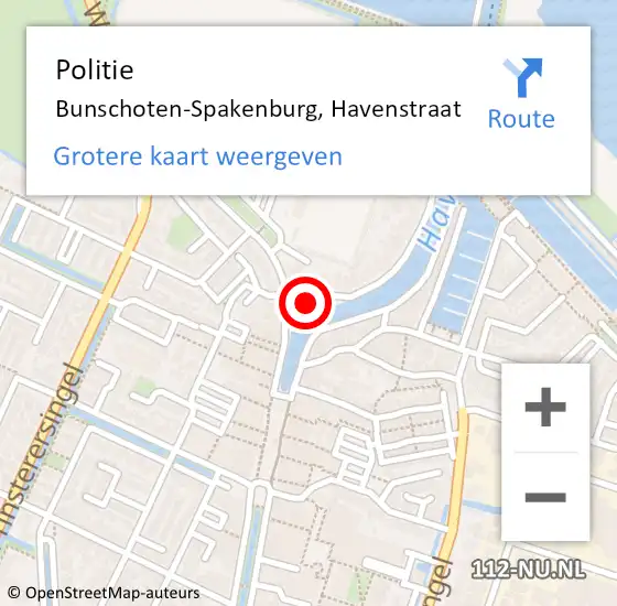 Locatie op kaart van de 112 melding: Politie Bunschoten-Spakenburg, Havenstraat op 12 mei 2022 15:03