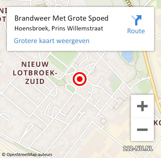 Locatie op kaart van de 112 melding: Brandweer Met Grote Spoed Naar Hoensbroek, Prins Willemstraat op 12 mei 2022 15:05