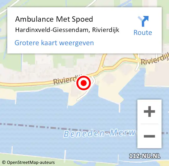 Locatie op kaart van de 112 melding: Ambulance Met Spoed Naar Hardinxveld-Giessendam, Rivierdijk op 12 mei 2022 15:10