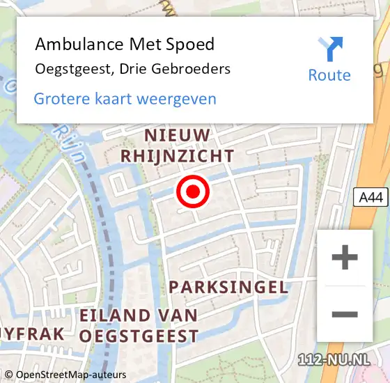 Locatie op kaart van de 112 melding: Ambulance Met Spoed Naar Oegstgeest, Drie Gebroeders op 12 mei 2022 15:24