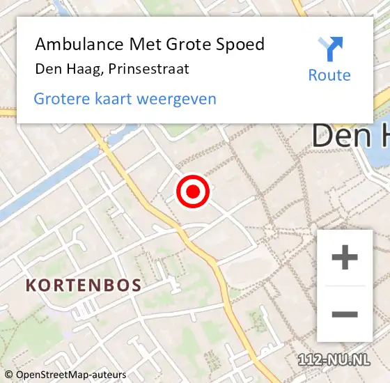 Locatie op kaart van de 112 melding: Ambulance Met Grote Spoed Naar Den Haag, Prinsestraat op 12 mei 2022 15:25