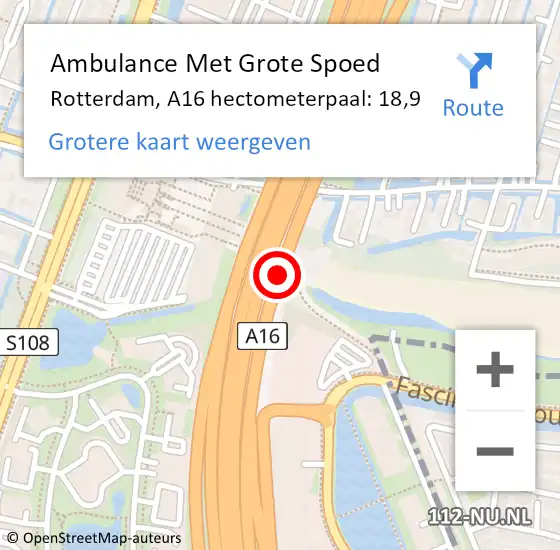 Locatie op kaart van de 112 melding: Ambulance Met Grote Spoed Naar Rotterdam, A16 hectometerpaal: 18,9 op 12 mei 2022 15:47