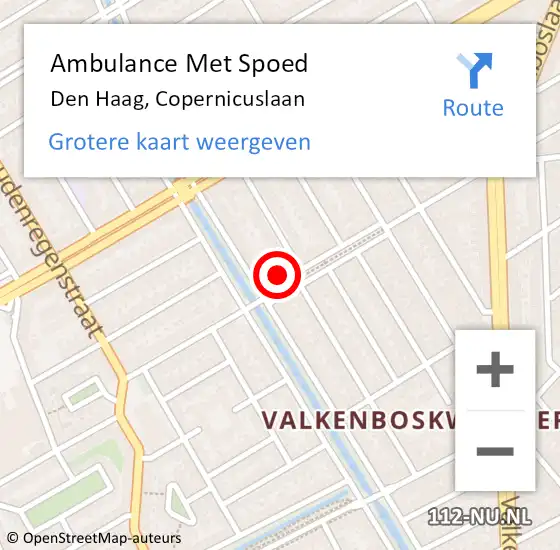 Locatie op kaart van de 112 melding: Ambulance Met Spoed Naar Den Haag, Copernicuslaan op 12 mei 2022 15:53