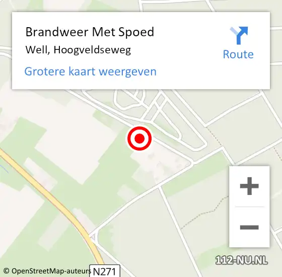 Locatie op kaart van de 112 melding: Brandweer Met Spoed Naar Well, Hoogveldseweg op 12 mei 2022 16:00
