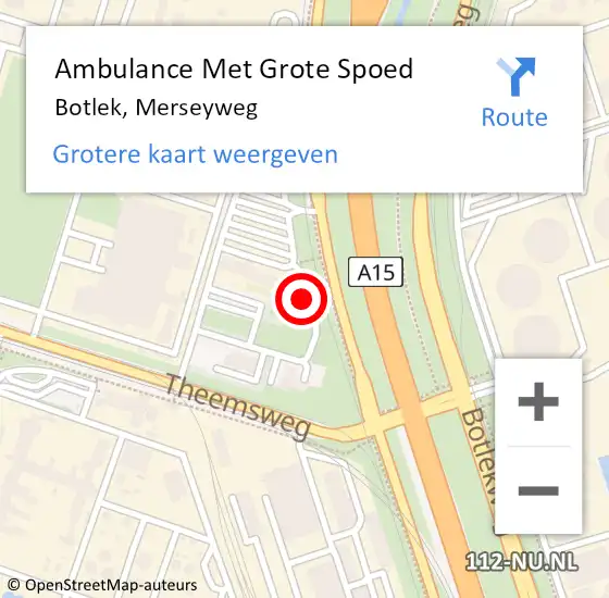 Locatie op kaart van de 112 melding: Ambulance Met Grote Spoed Naar Botlek, Merseyweg op 12 mei 2022 16:10