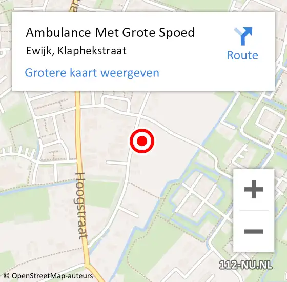 Locatie op kaart van de 112 melding: Ambulance Met Grote Spoed Naar Ewijk, Klaphekstraat op 12 mei 2022 16:15