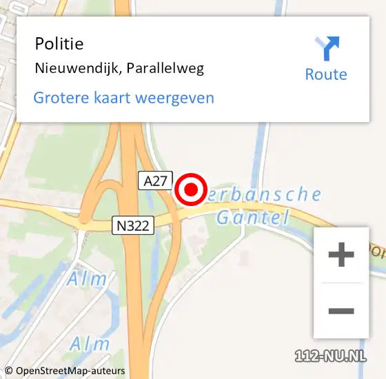 Locatie op kaart van de 112 melding: Politie Nieuwendijk, Parallelweg op 12 mei 2022 16:30