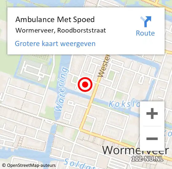 Locatie op kaart van de 112 melding: Ambulance Met Spoed Naar Wormerveer, Roodborststraat op 12 mei 2022 16:39