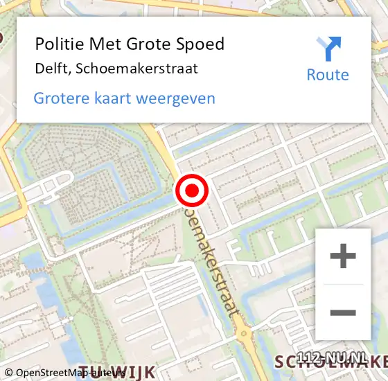 Locatie op kaart van de 112 melding: Politie Met Grote Spoed Naar Delft, Schoemakerstraat op 12 mei 2022 16:40