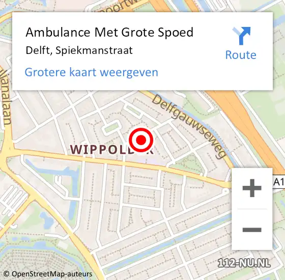 Locatie op kaart van de 112 melding: Ambulance Met Grote Spoed Naar Delft, Spiekmanstraat op 12 mei 2022 16:49