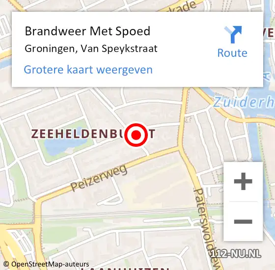 Locatie op kaart van de 112 melding: Brandweer Met Spoed Naar Groningen, Van Speykstraat op 12 mei 2022 17:12