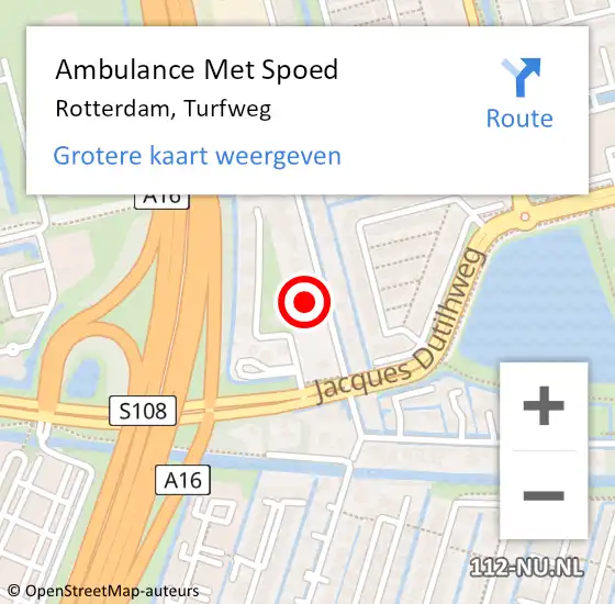 Locatie op kaart van de 112 melding: Ambulance Met Spoed Naar Rotterdam, Turfweg op 12 mei 2022 17:17