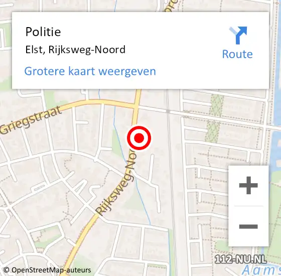 Locatie op kaart van de 112 melding: Politie Elst, Rijksweg-Noord op 12 mei 2022 17:28