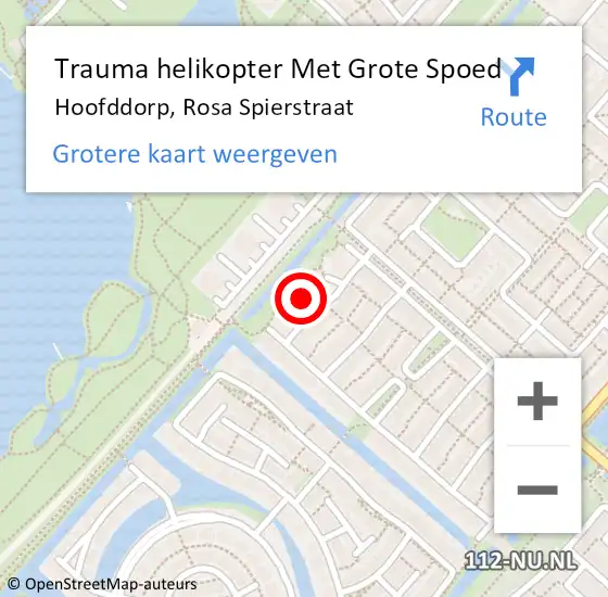 Locatie op kaart van de 112 melding: Trauma helikopter Met Grote Spoed Naar Hoofddorp, Rosa Spierstraat op 12 mei 2022 17:32