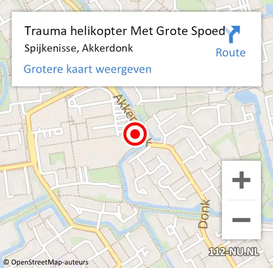 Locatie op kaart van de 112 melding: Trauma helikopter Met Grote Spoed Naar Spijkenisse, Akkerdonk op 12 mei 2022 17:57