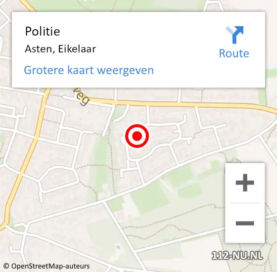 Locatie op kaart van de 112 melding: Politie Asten, Eikelaar op 12 mei 2022 18:36